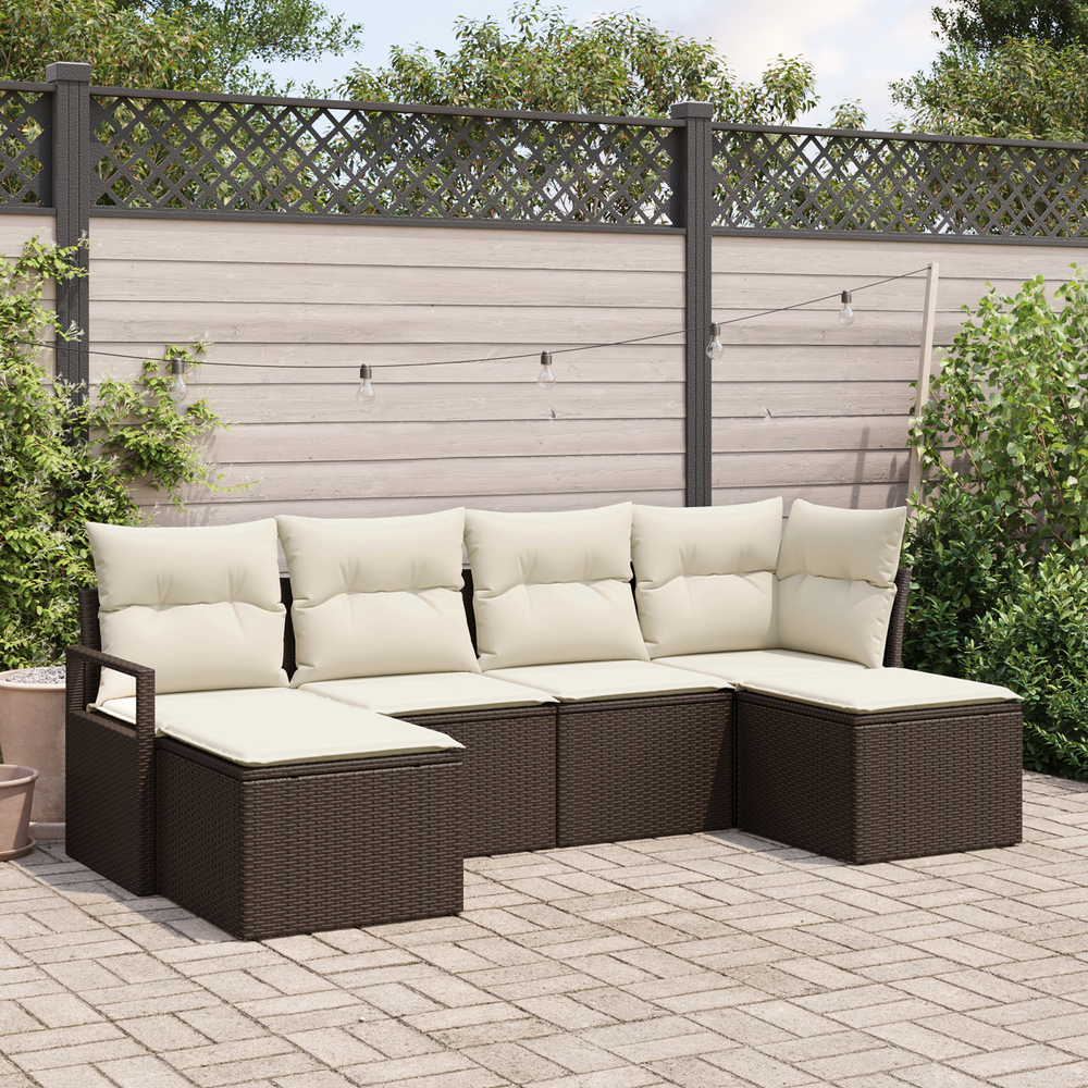 6-Piece Garden Sofa Set with Cushions, Brown Poly Rattan