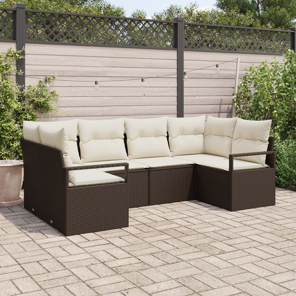 6-piece garden sofa set with cushions, brown, poly rattan
