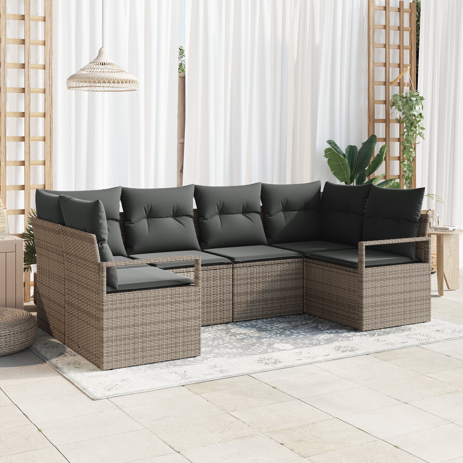 Sodo Sofų Rinkinys su pagalve 6 pcs Pilka poliratanas