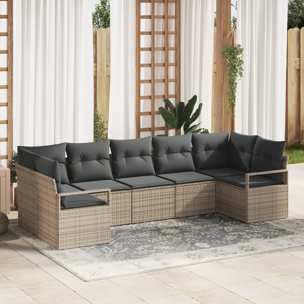 7-piece garden sofa set with cushions grey poly rattan
