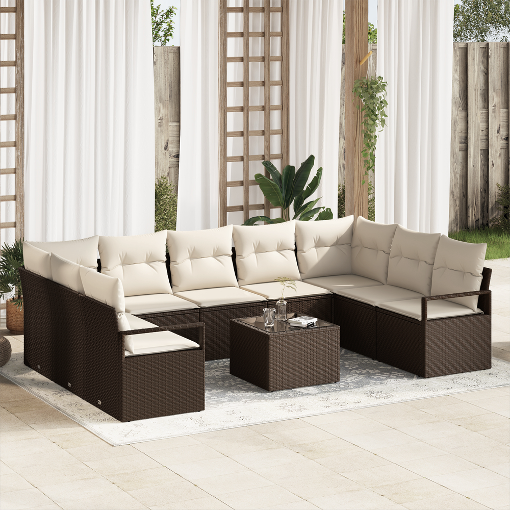 9-piece garden sofa set with cushions, grey, poly rattan