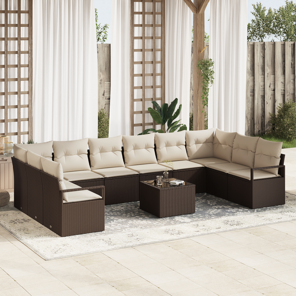 10-piece garden sofa with cushions grey poly rattan