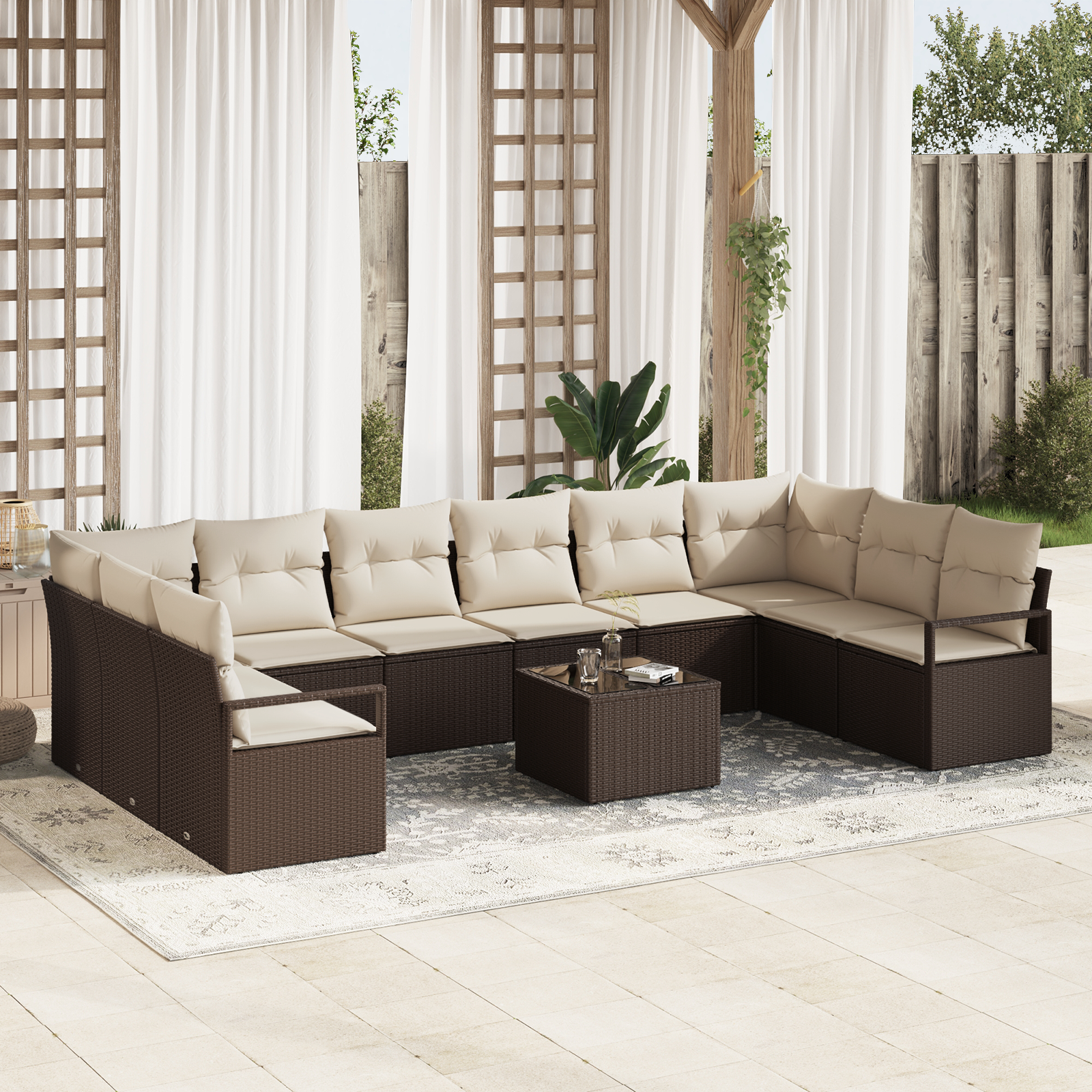 10 dalių sodinė sofa su pagalvėlėmis pilka poliratano