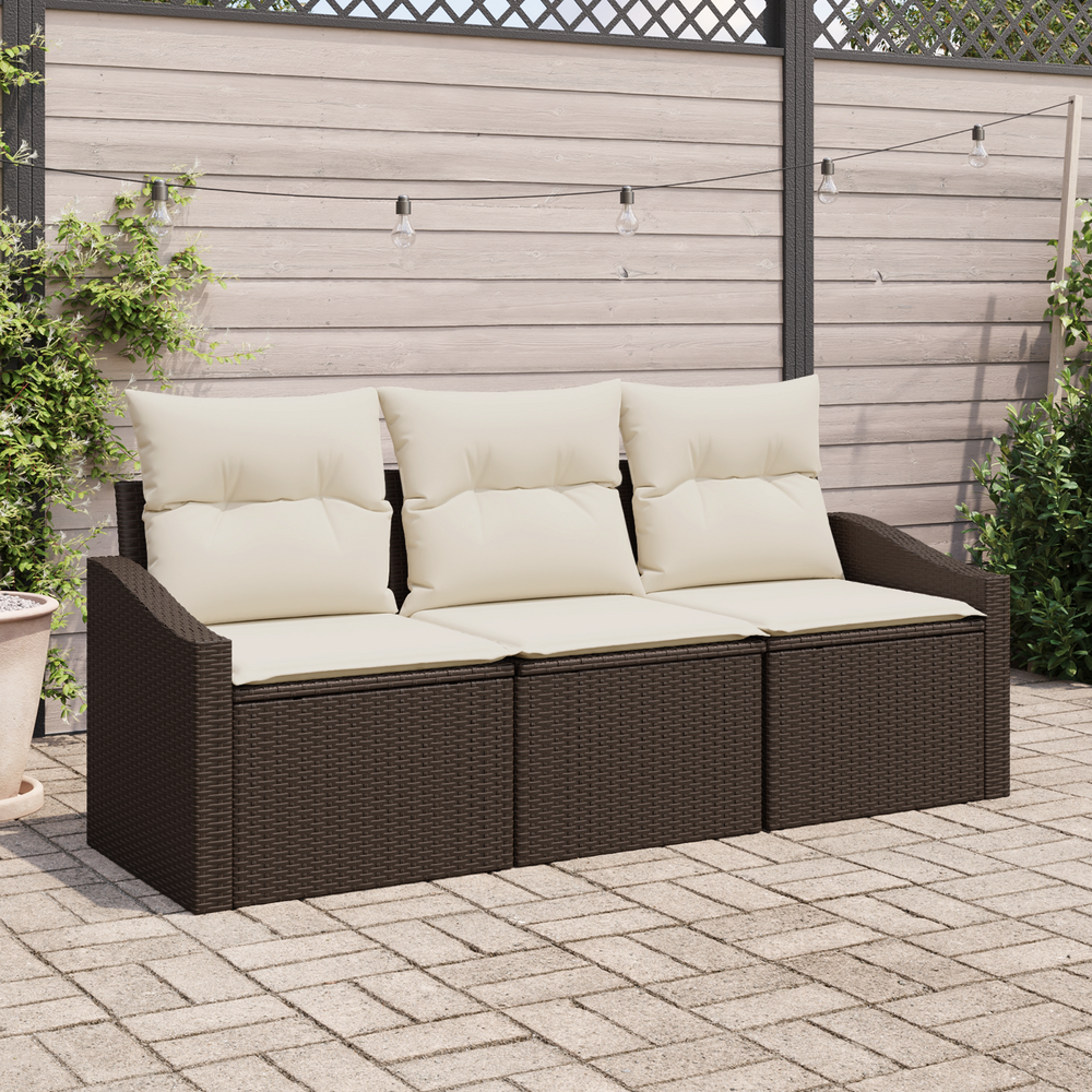 3-piece garden dining set with cushions brown poly rattan