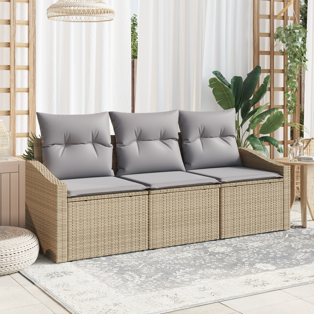3-piece Garden Dining Set with Cushions, Sand Polyrattan.