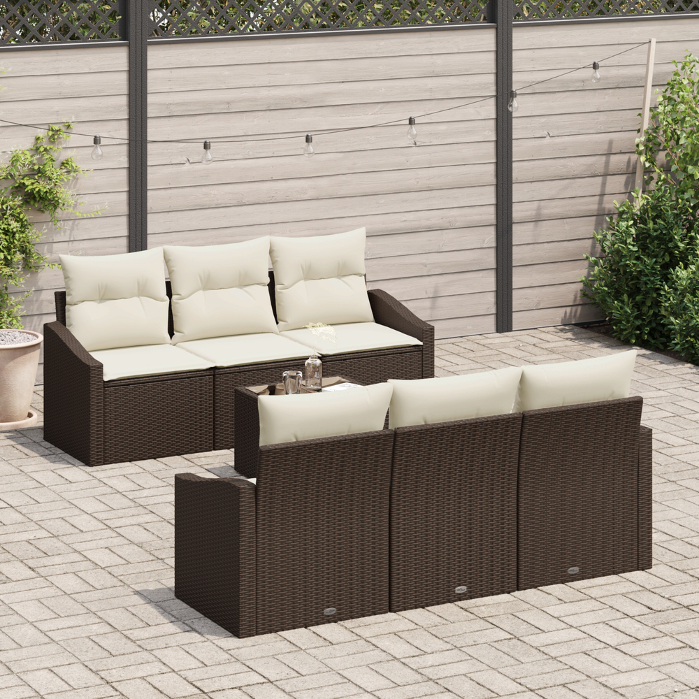 7-piece garden sofa set with cushions, brown poly rattan