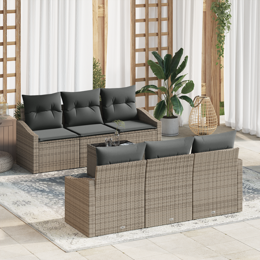 7-piece garden sofa set with cushions, grey poly rattan