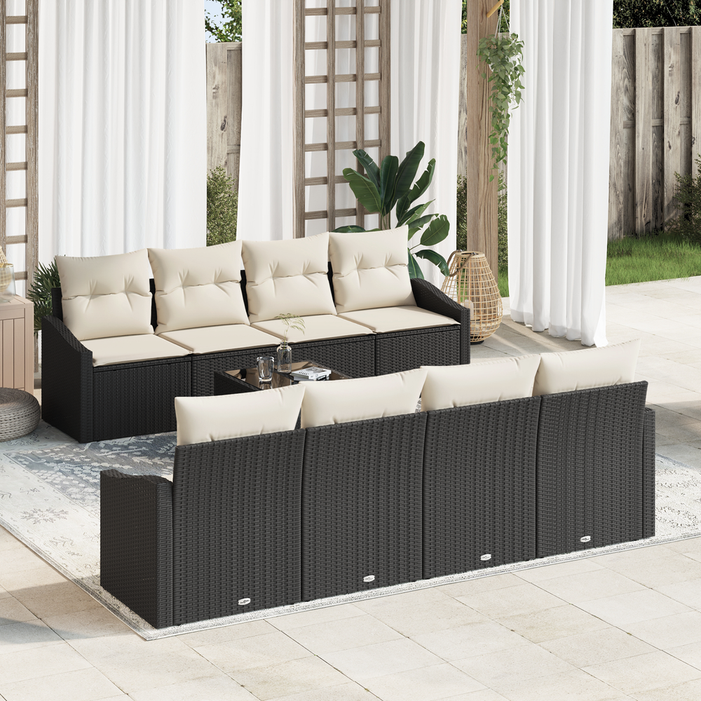 7 Piece Garden Sofa Set with Cushions Black Poly Rattan
