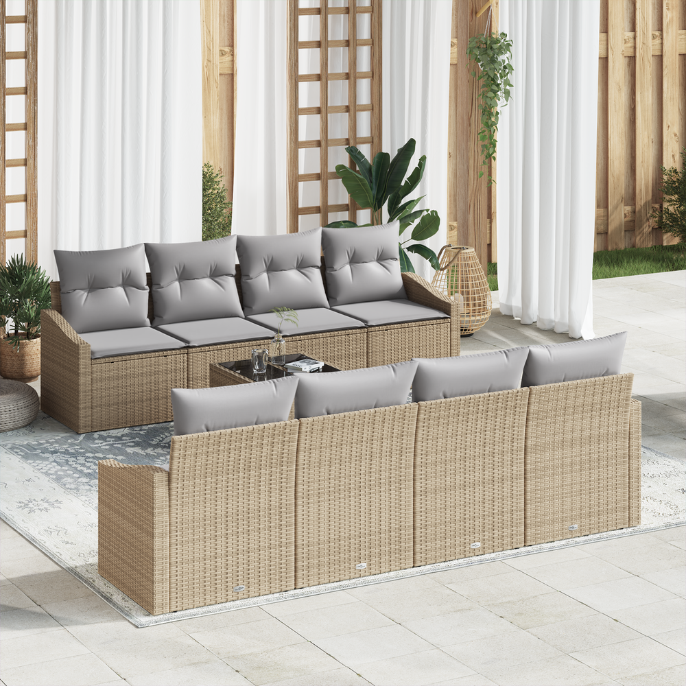 7-piece Garden Sofa Set with Sand Poly Rattan Cushions