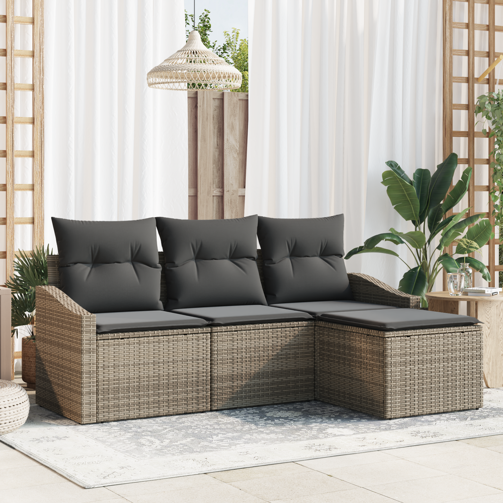 4-Piece Garden Sofa Set with Cushions Grey Poly Rattan