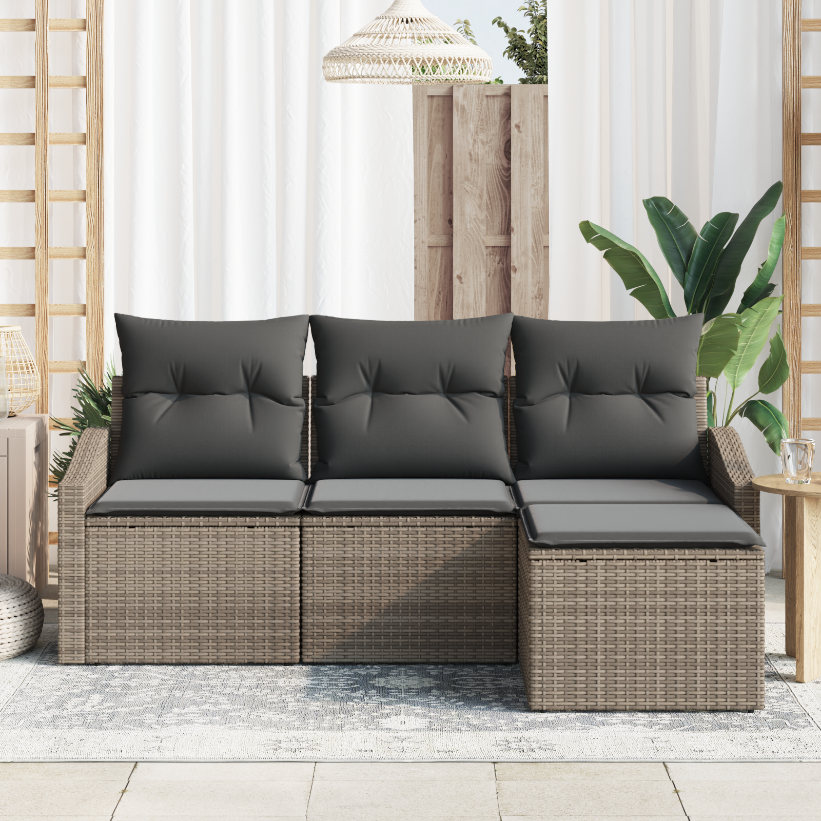 4-Piece Garden Sofa Set with Cushions Grey Poly Rattan