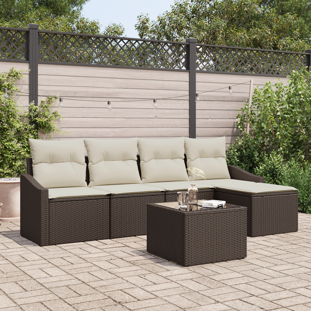 5-Piece Garden Dining Set With Cushions, Grey Poly Rattan