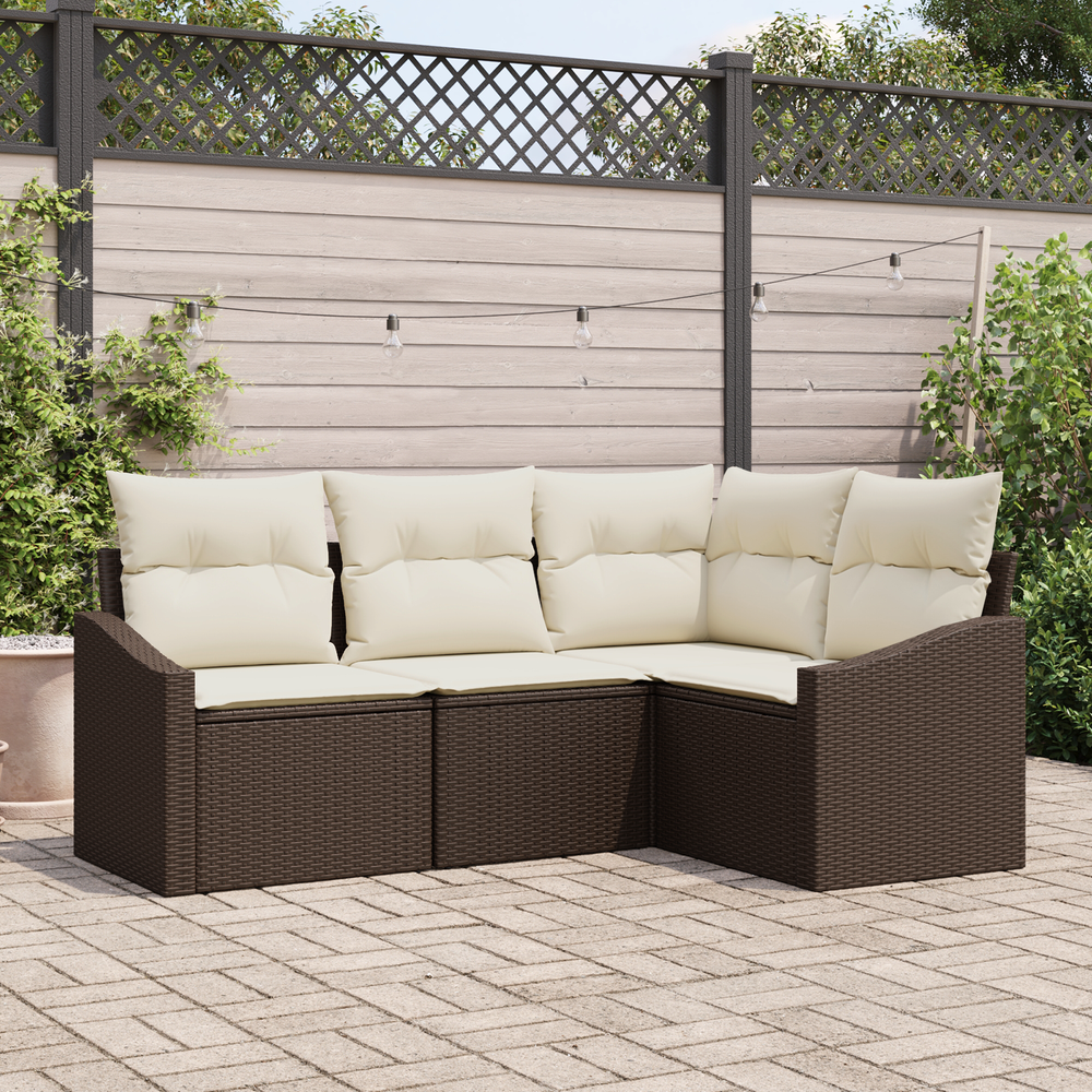 4-piece garden dining set with brown poly rattan cushions