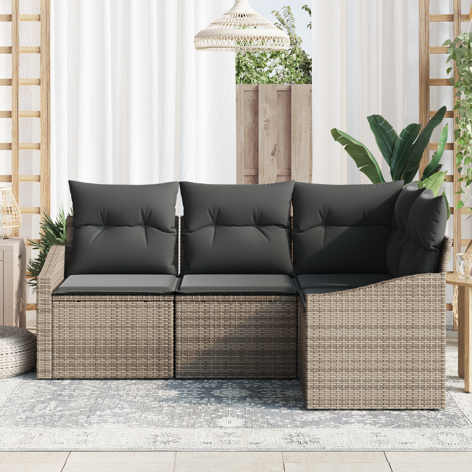 Sodo Sofų Rinkinys su pagalve 4 pcs Pilka poliratanas