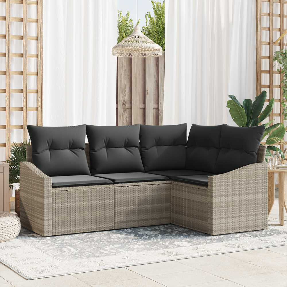 4-piece garden dining set with light grey cushions
