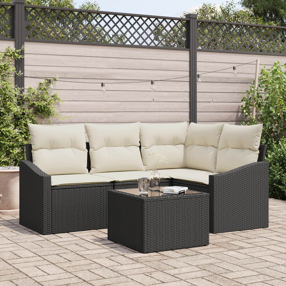 4 Piece Rattan Garden Dining Set with Brown Cushions