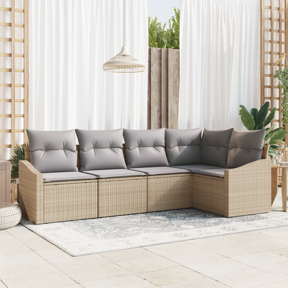 5 Piece Garden Dining Set with Cushions Poly Rattan
