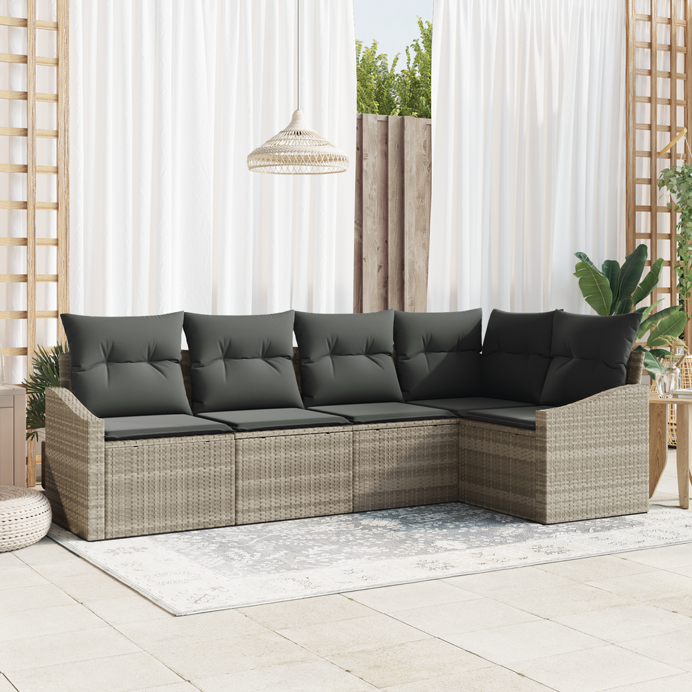 5-Piece Garden Dining Set with Cushions Light Grey Polyrattan