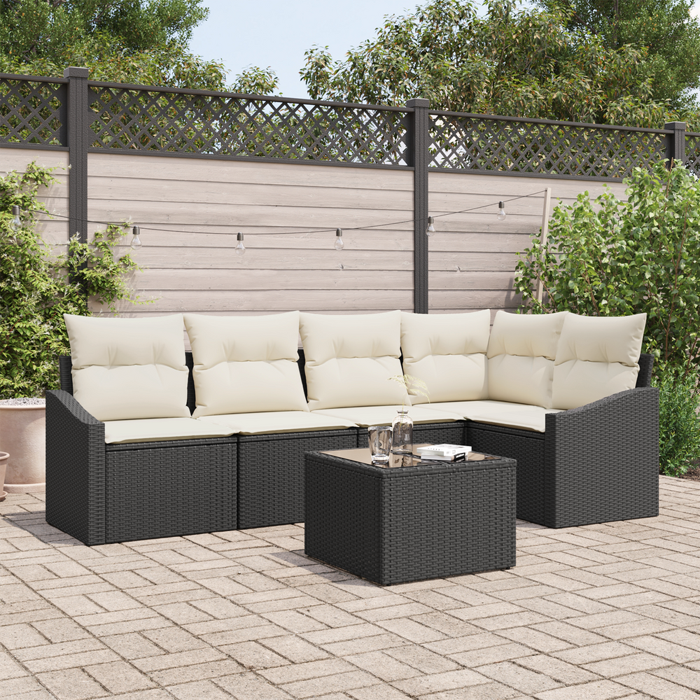 5-Piece Garden Dining Set with Cushions, Brown Poly Rattan