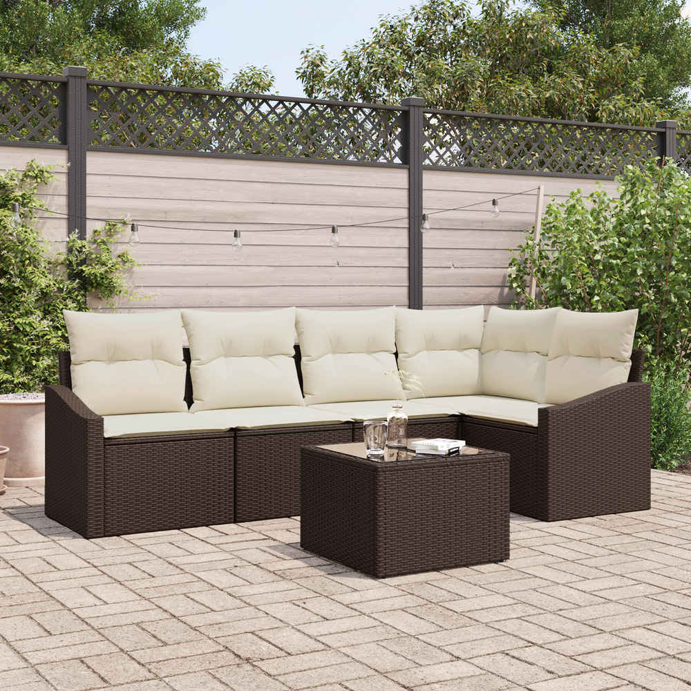 5-piece Garden Dining Set with Cushions, Grey, Poly Rattan
