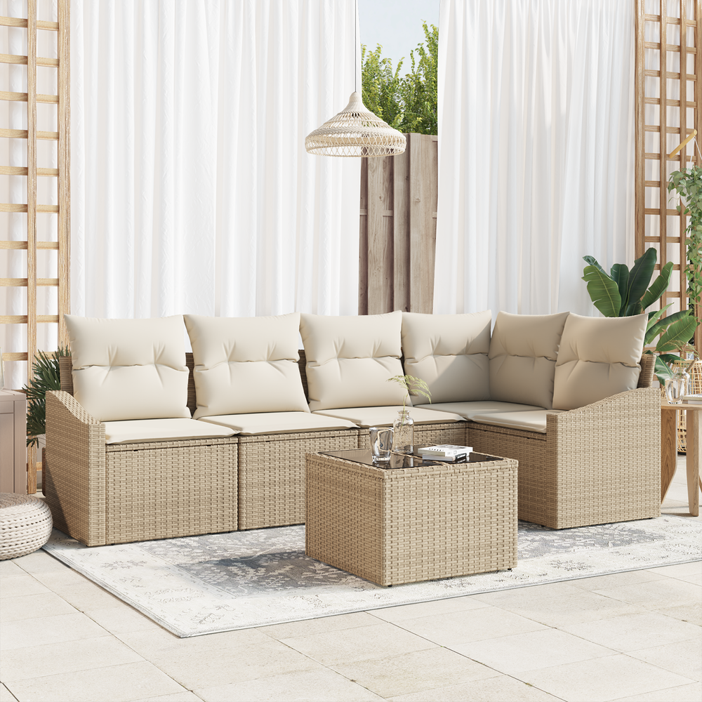 6-Piece Garden Dining Set with Cushions, Brown Poly Rattan