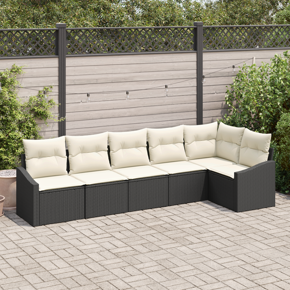 6-Piece Garden Dining Set with Cushions Black Poly Rattan