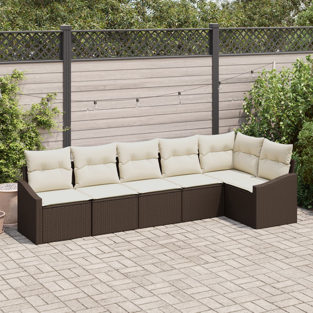 6-Piece Garden Dining Set with Cushions, Brown Poly Rattan