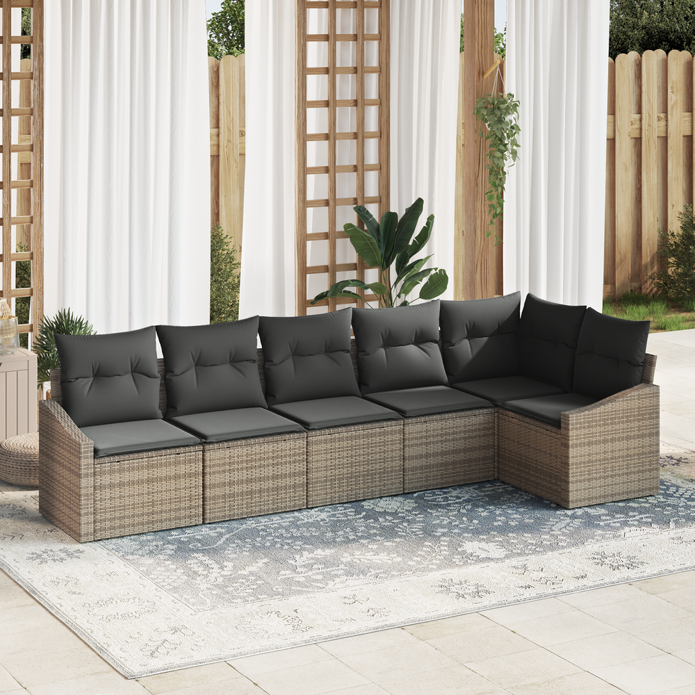 6-Piece Garden Dining Set with Cushions, Grey Poly Rattan