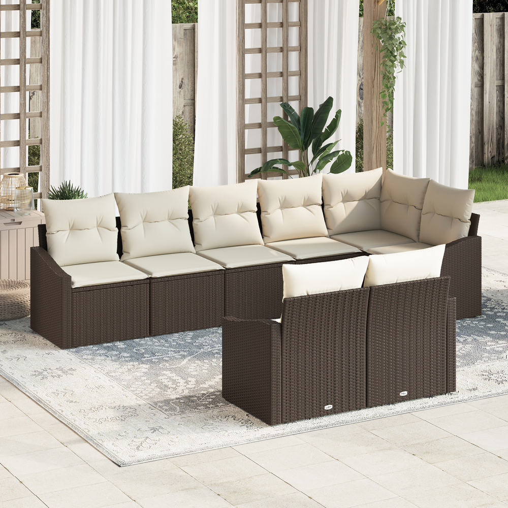 8-piece garden dining set with brown cushions
