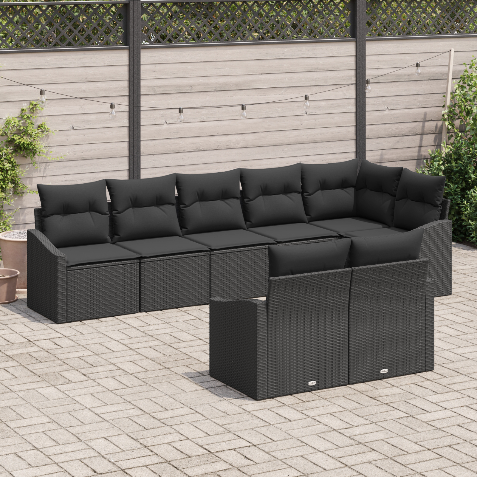 Sodo Sofų Rinkinys su pagalve 8 pcs Juoda poliratanas