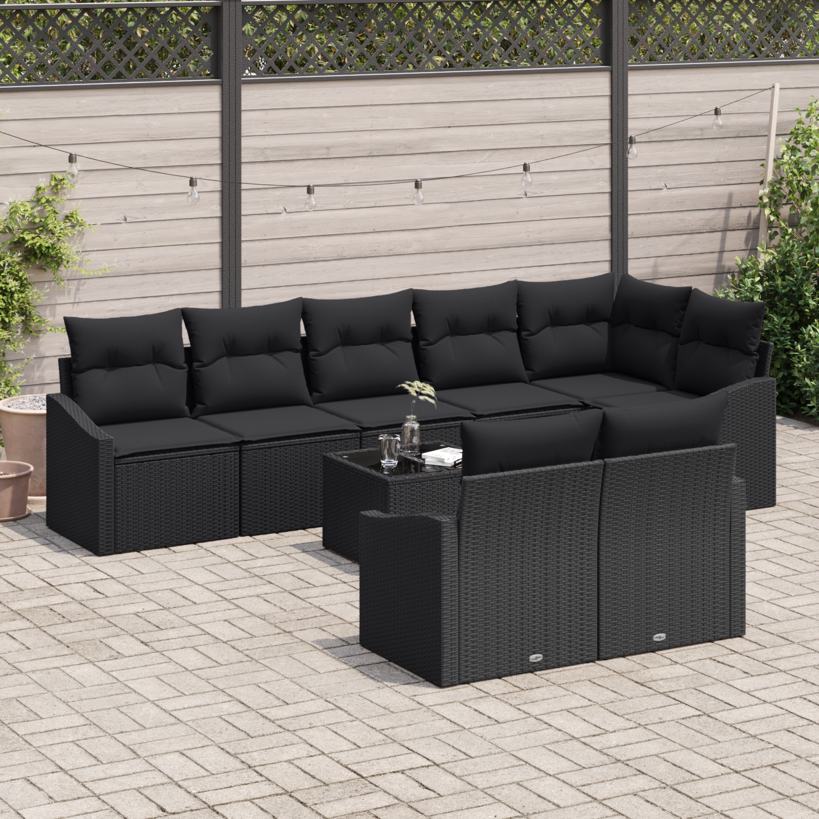 Sodo Sofų Rinkinys su pagalve 9 pcs Juoda poliratanas