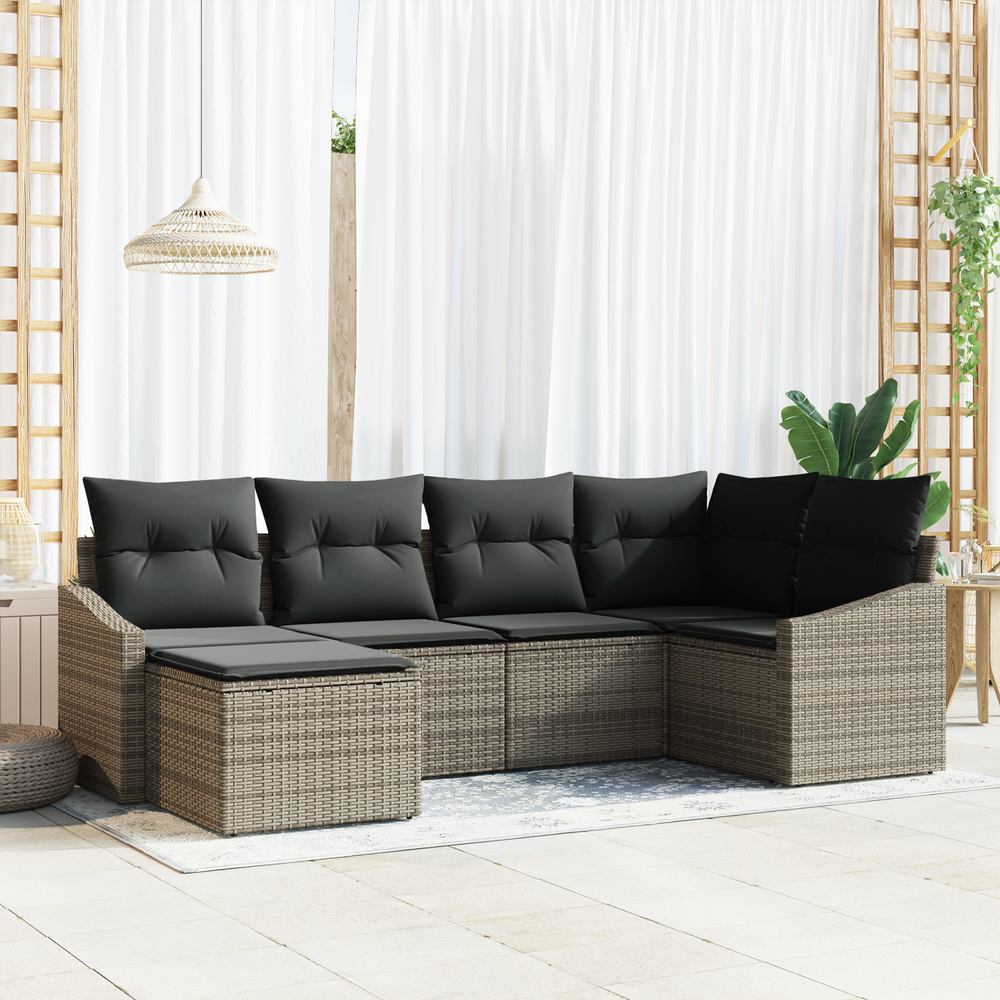 6-Piece Garden Dining Set with Grey Cushions, Woven Material
