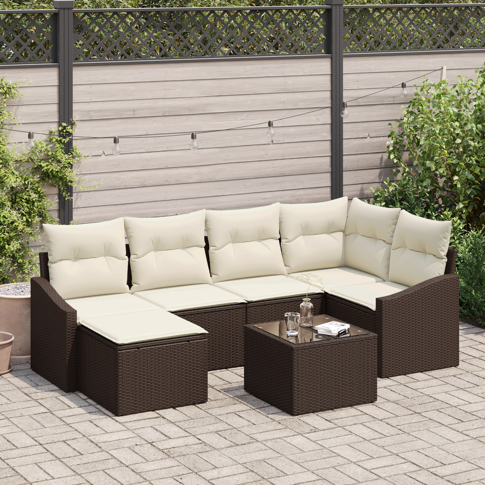 6-piece garden dining set with grey poly rattan cushions