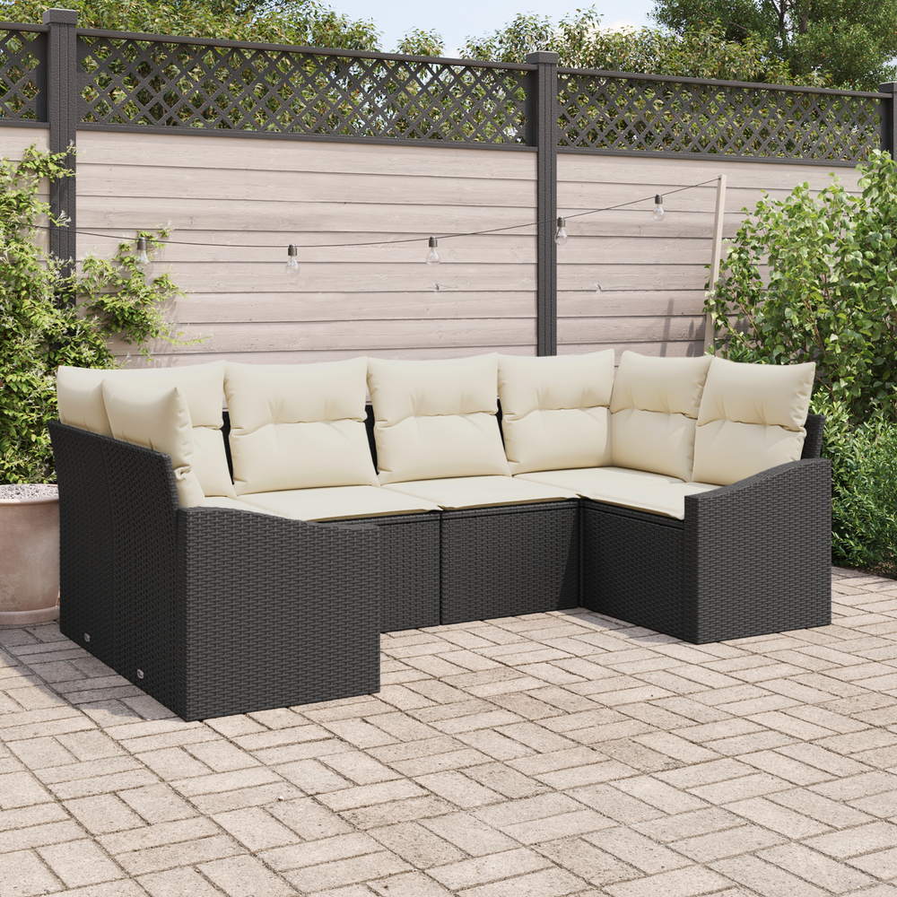 6-Piece Garden Sofa Set with Cushions Black Poly Rattan