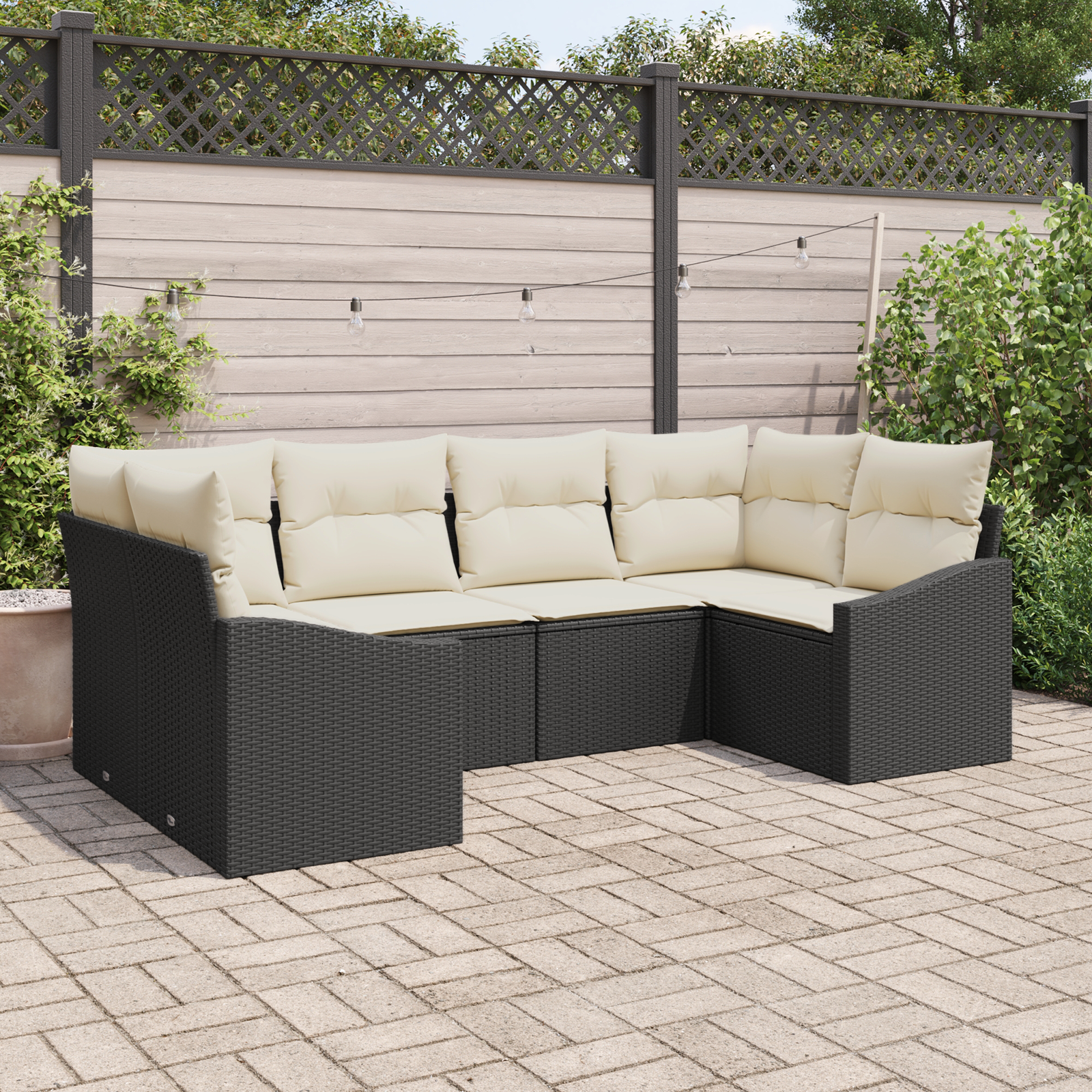 6 dalių sodinė sofa komplektas su pagalvėlėmis juoda iš poli ratanas