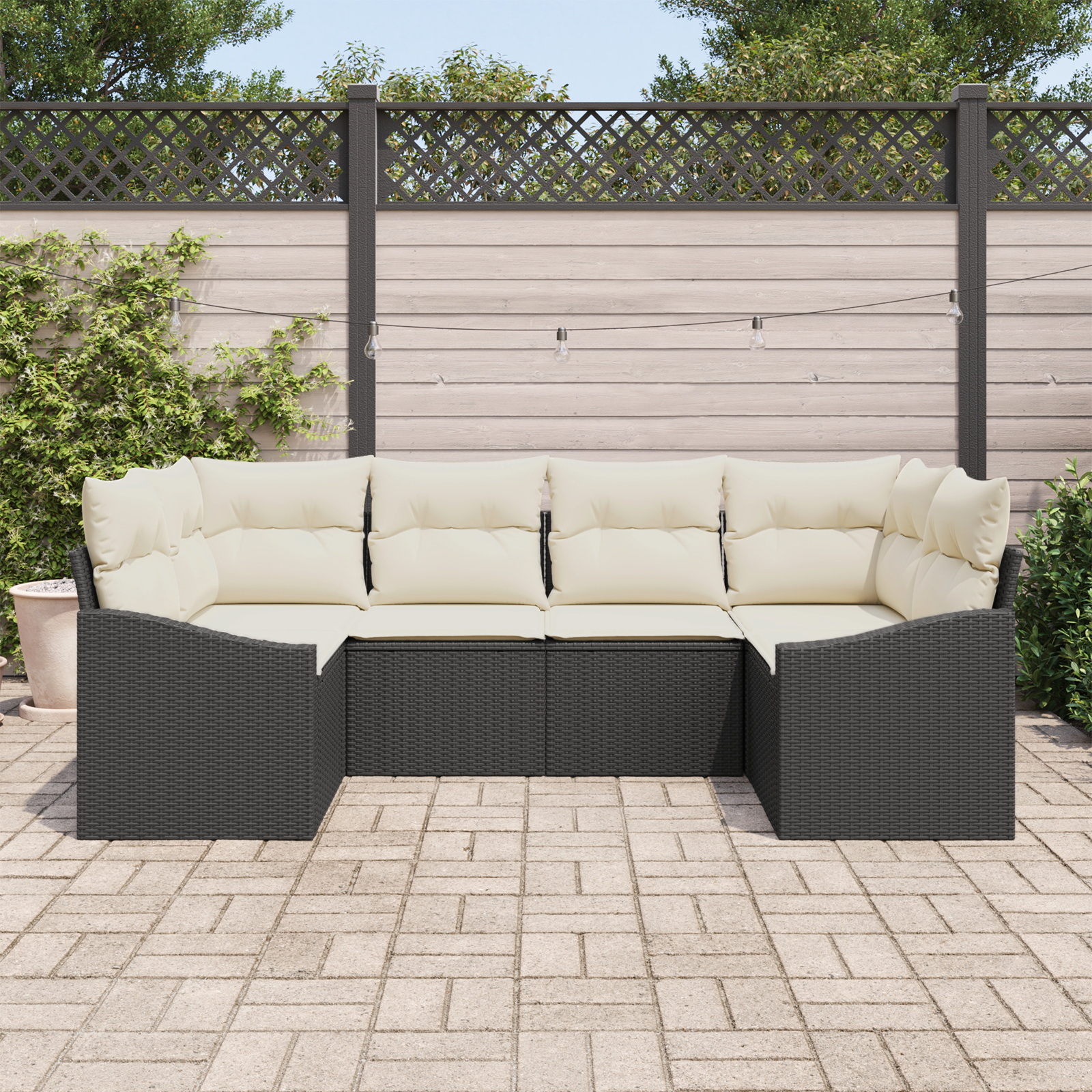 6 dalių sodinė sofa komplektas su pagalvėlėmis juoda iš poli ratanas