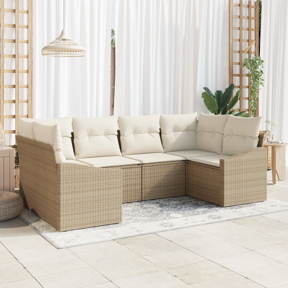 6 Piece Garden Sofa Set with Cushions, Sand, Poly Rattan