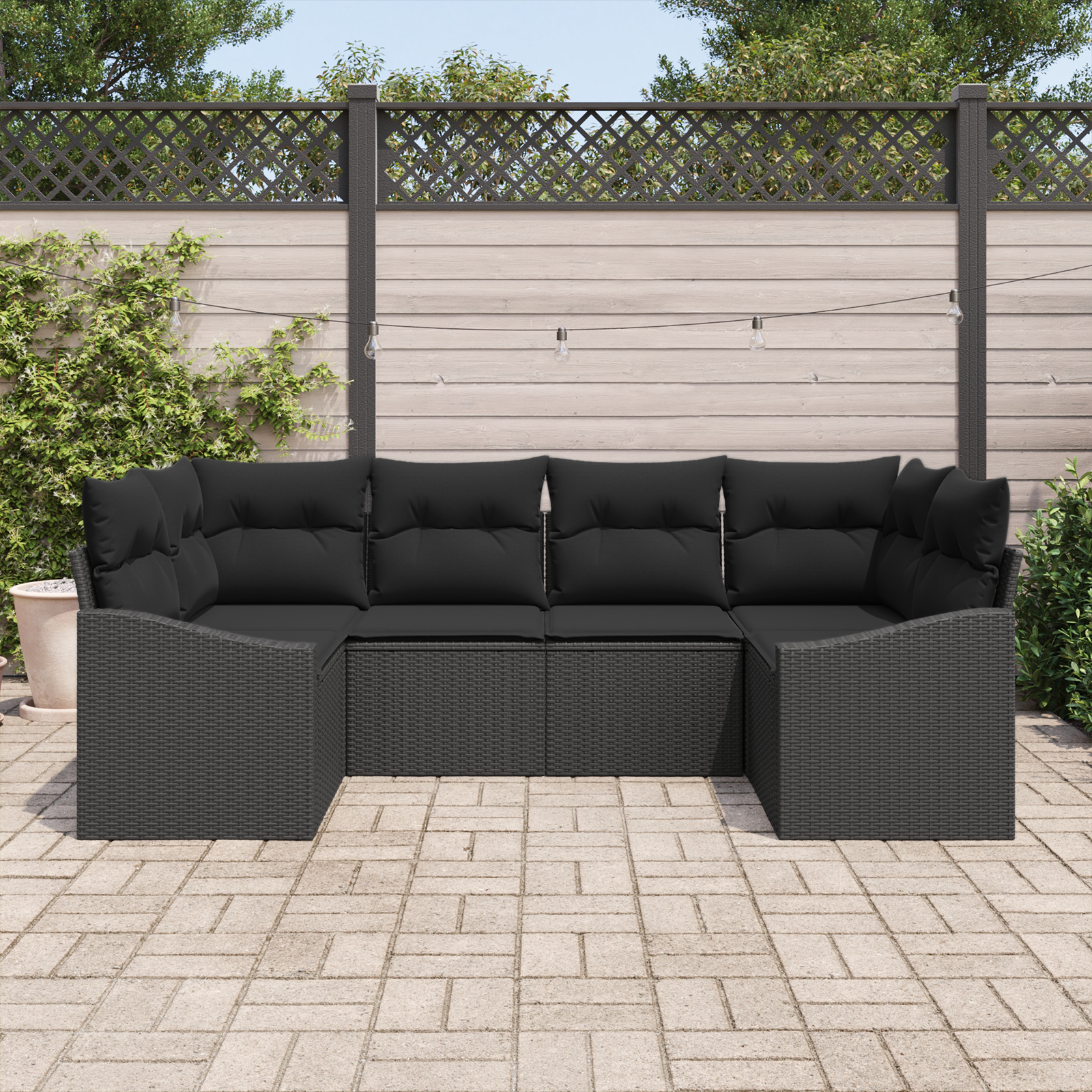 Sodo Sofų Rinkinys su saugykla 6 pcs Juoda poliratanas