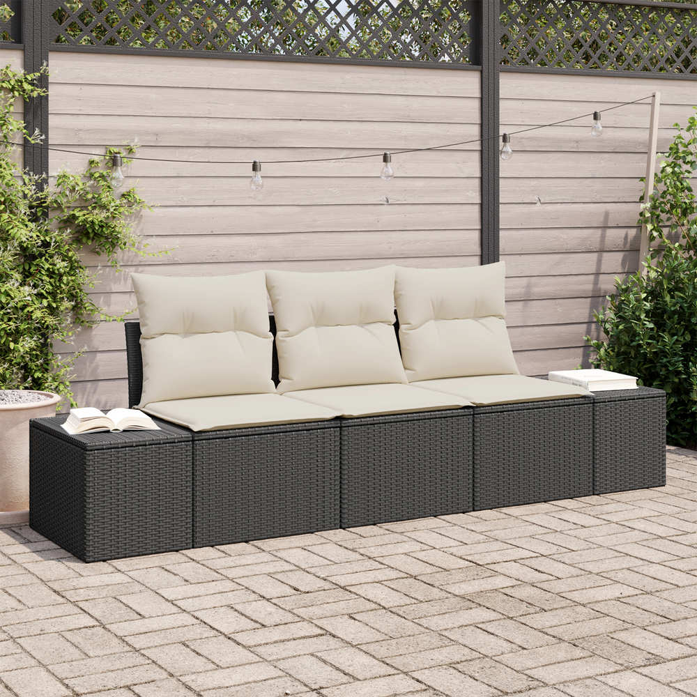 3-piece garden sofa set with cushions black poly rattan