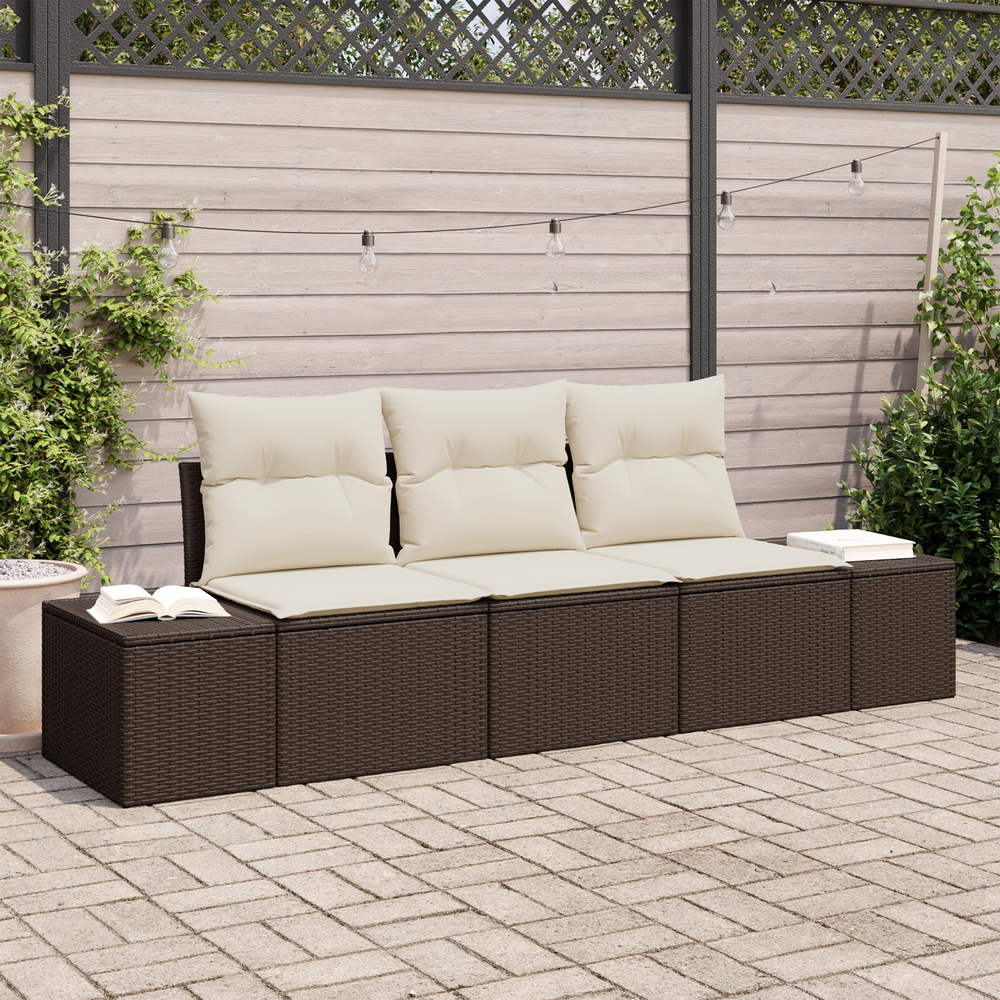 3-piece garden sofa set with cushions, brown, poly rattan
