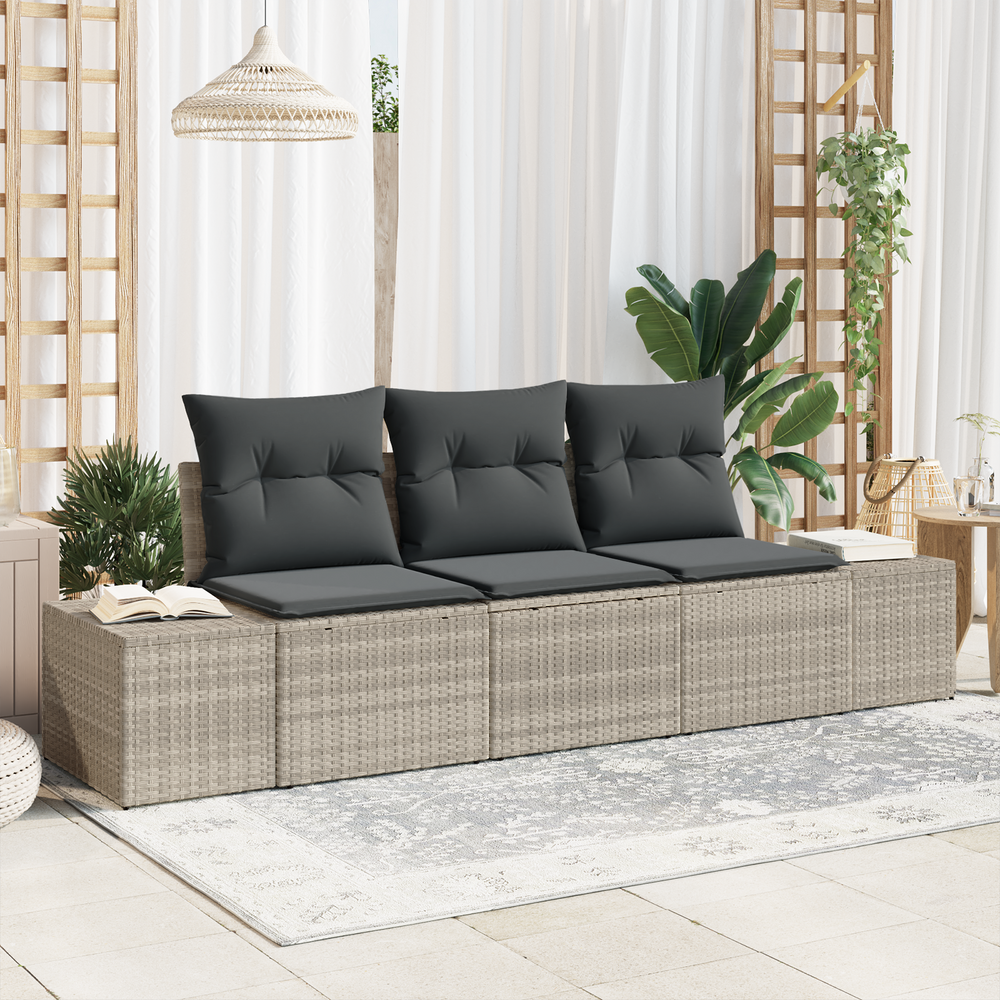 3-piece garden sofa set with cushions, light grey poly rattan.
