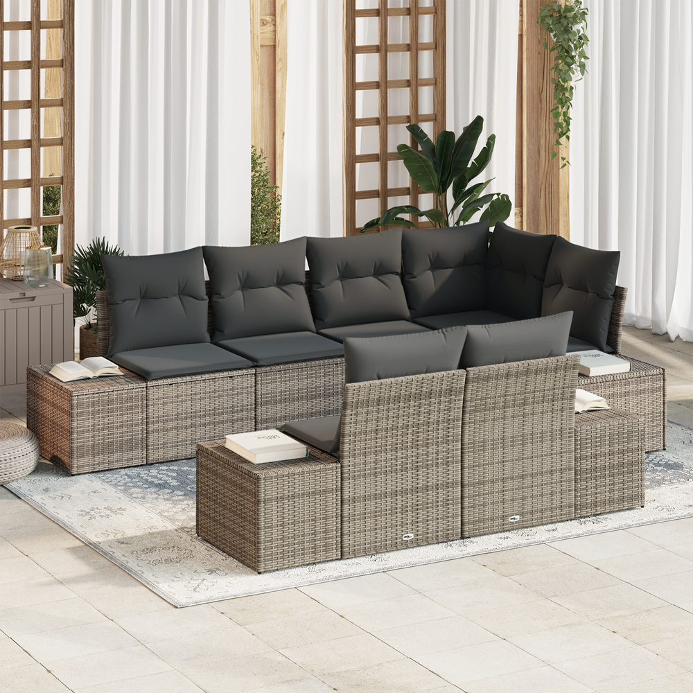 7-piece garden sofa set with cushions, grey, plastic