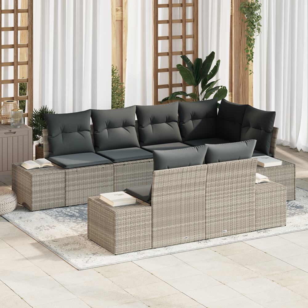 7-piece garden sofa with cushions light gray poly rattan