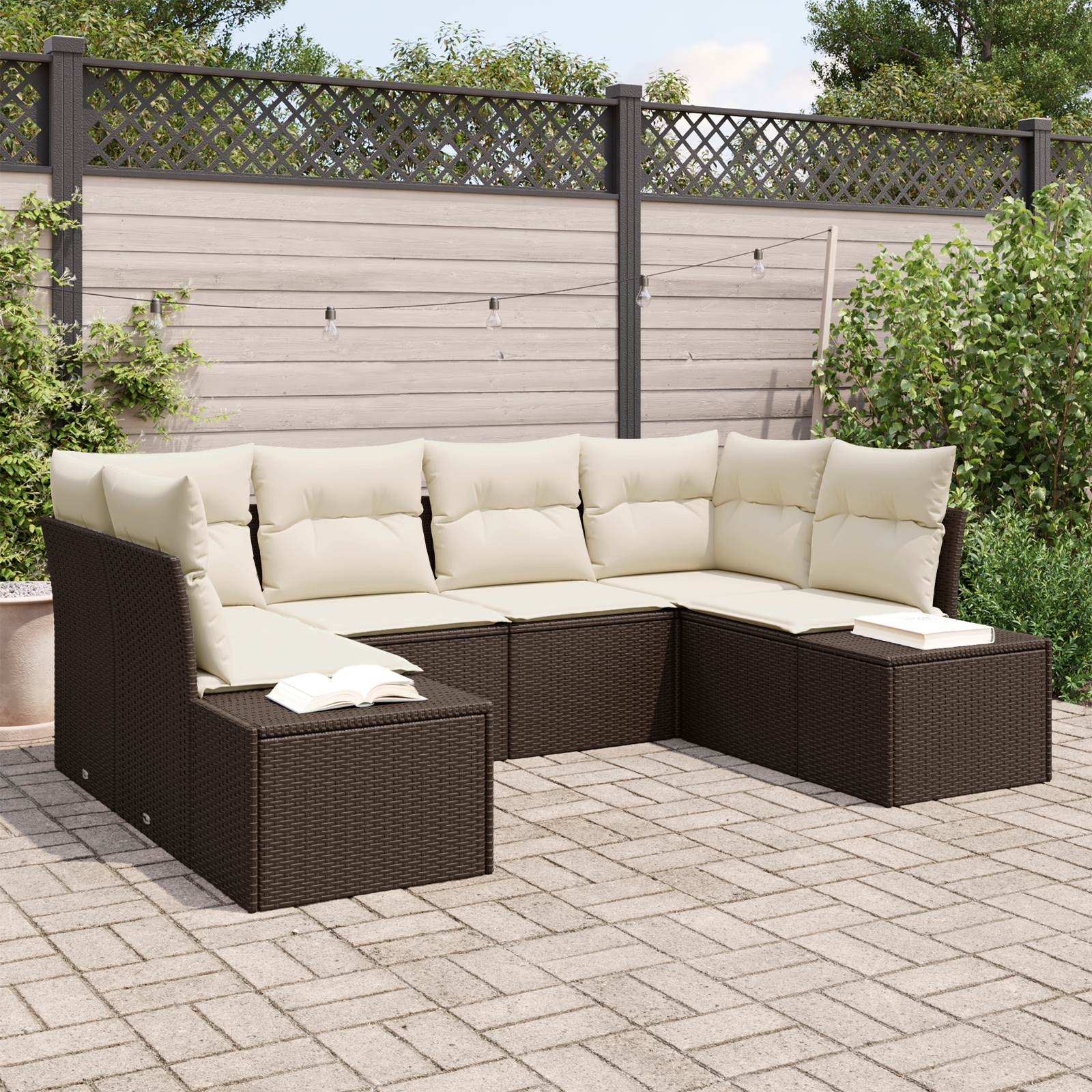 6-Seater Garden Sofa with Cushions Brown Poly Rattan