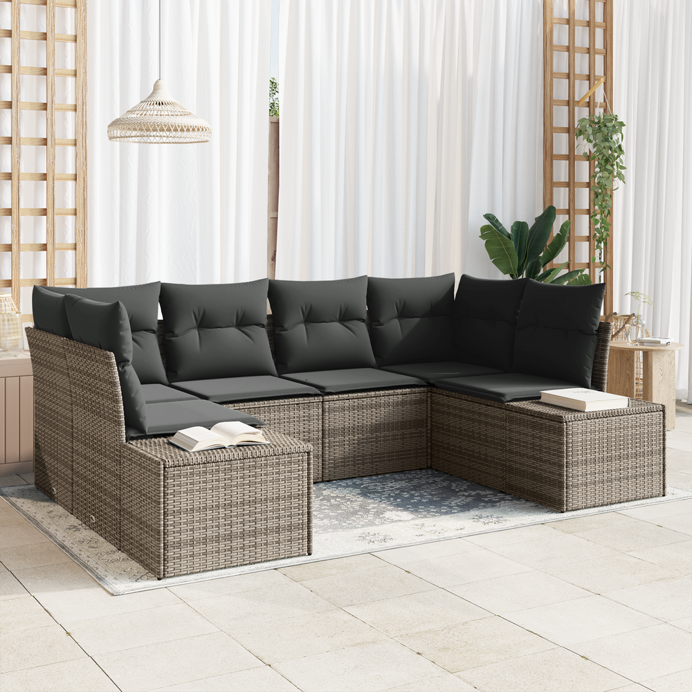 Sodo Sofų Rinkinys su saugykla 6 pcs Pilka Poli ratanas