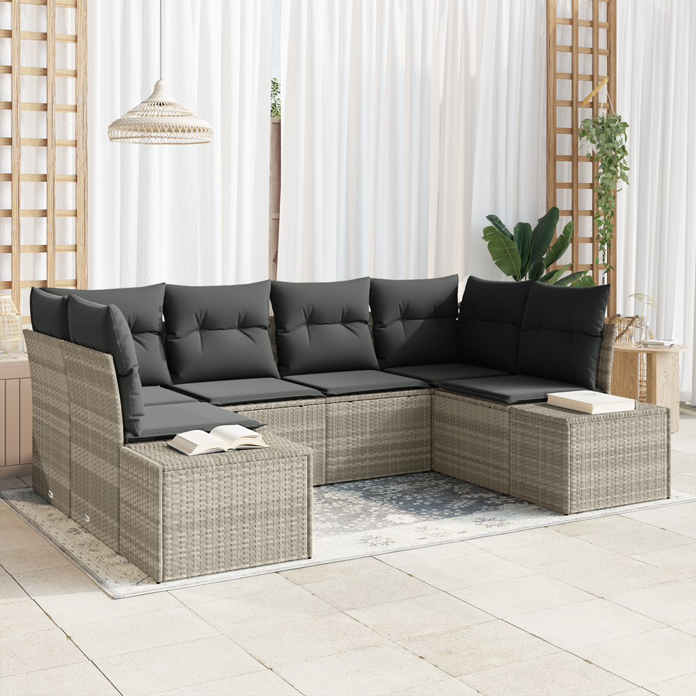 6 Piece Garden Sofa Set with Cushions Light Grey Poly Rattan