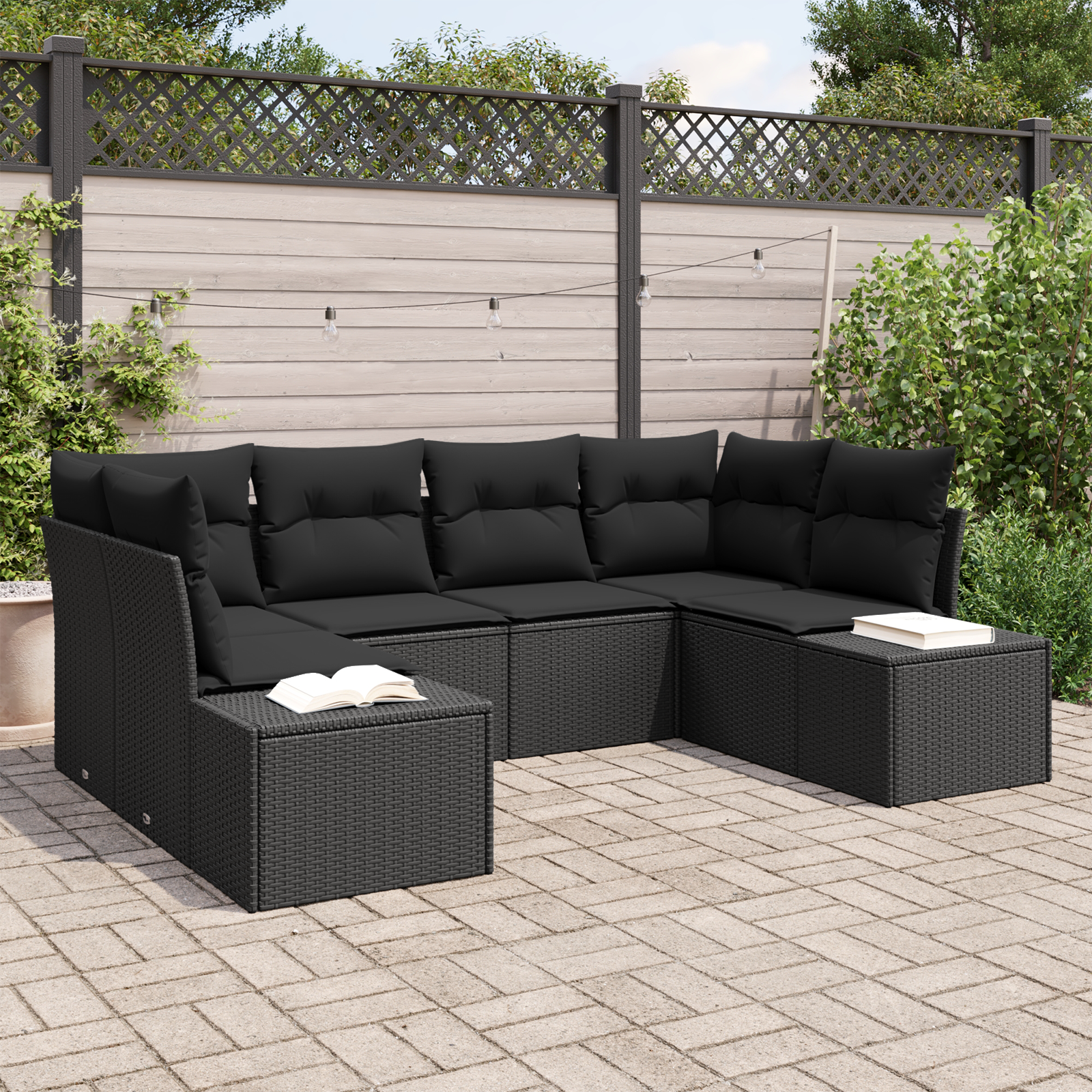 Sodo Sofų Rinkinys su saugykla 6 pcs Juoda Poli ratanas