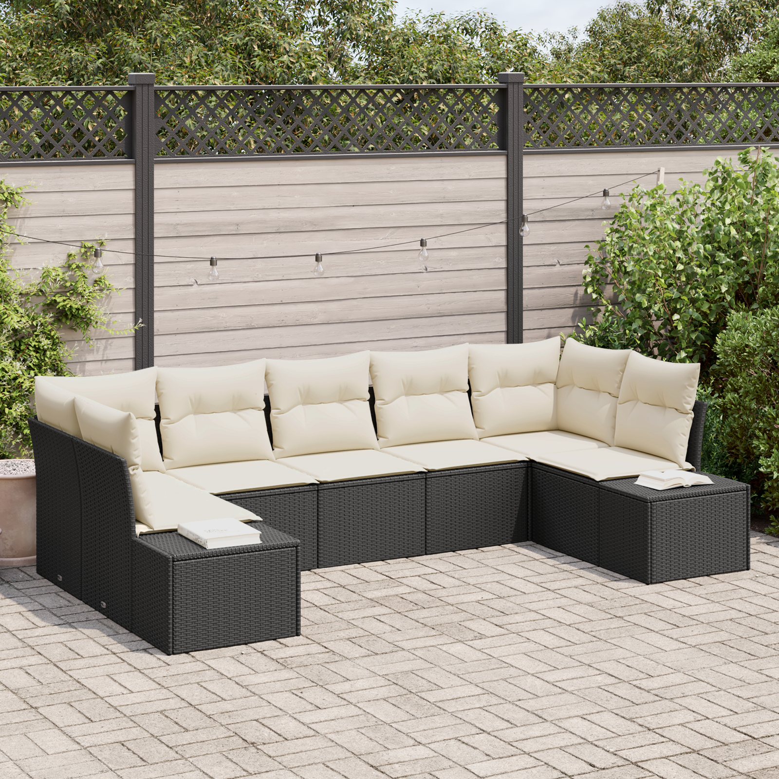 Sodo Sofų Rinkinys 7 pcs Juoda ir kreminė 289 x 154 x 85 cm