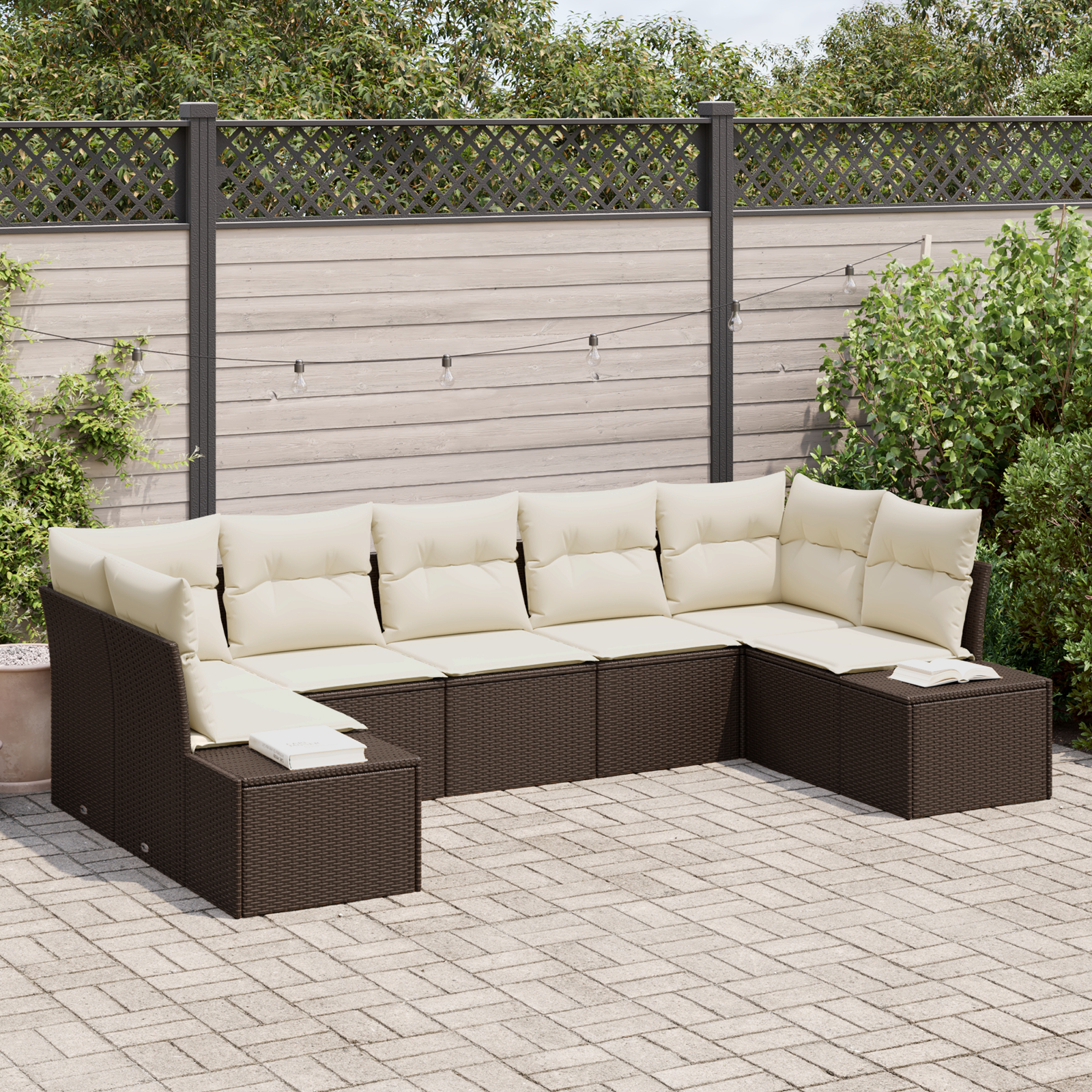 Sodo Sofų Rinkinys 7 pcs Ruda ir kreminė 289 x 154 x 85 cm