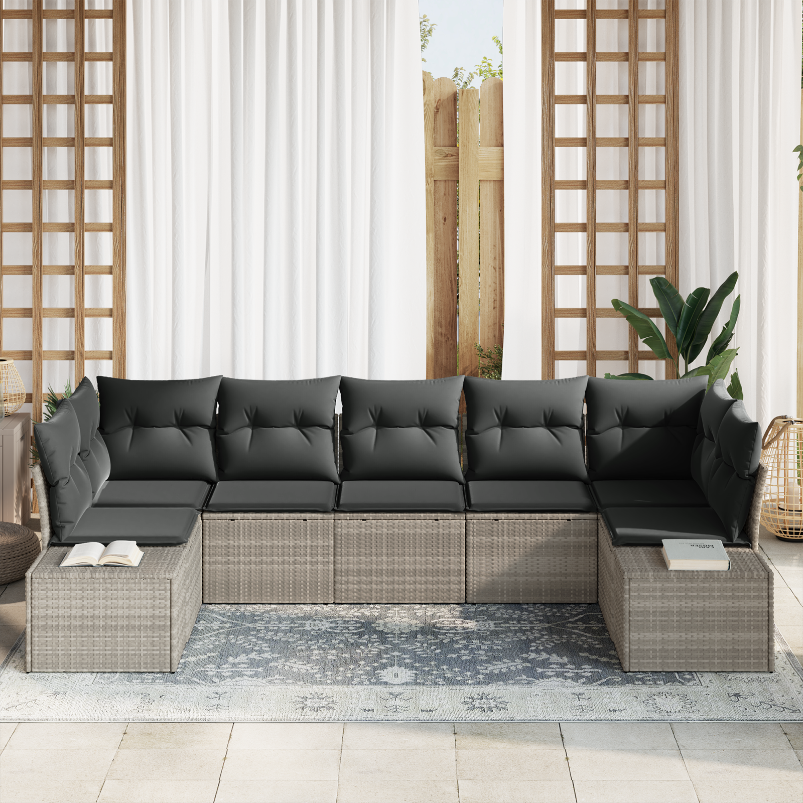 Sodo Sofų Rinkinys 7 pcs Šviesiai pilka 289 x 154 x 85 cm